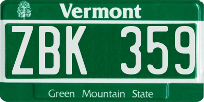 VT license plate ZBK359