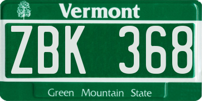 VT license plate ZBK368