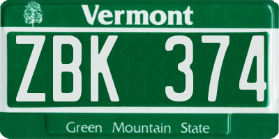 VT license plate ZBK374