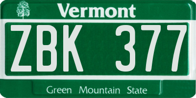 VT license plate ZBK377