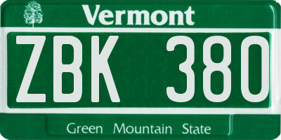 VT license plate ZBK380