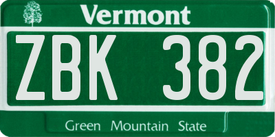 VT license plate ZBK382