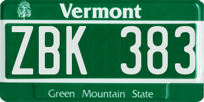 VT license plate ZBK383