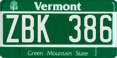 VT license plate ZBK386