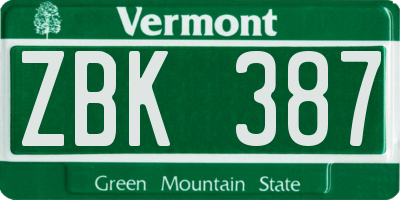 VT license plate ZBK387