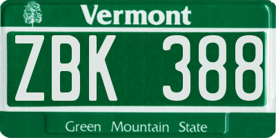 VT license plate ZBK388