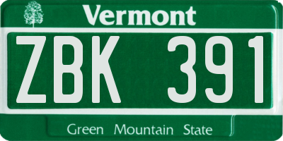 VT license plate ZBK391