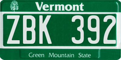 VT license plate ZBK392