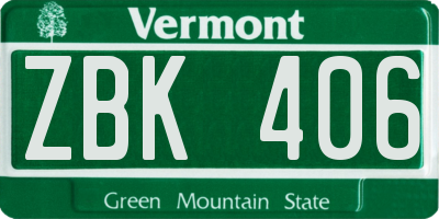 VT license plate ZBK406