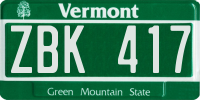 VT license plate ZBK417