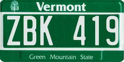 VT license plate ZBK419