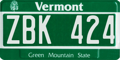 VT license plate ZBK424
