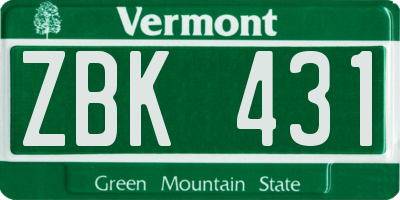 VT license plate ZBK431