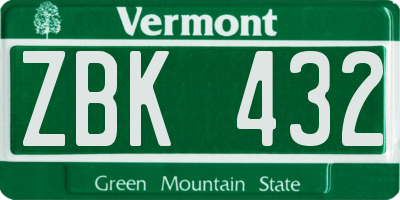 VT license plate ZBK432