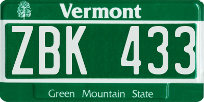 VT license plate ZBK433