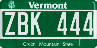 VT license plate ZBK444