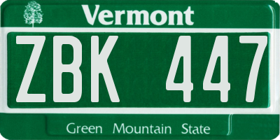 VT license plate ZBK447