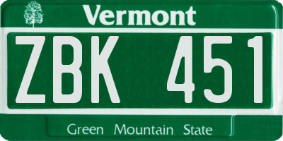VT license plate ZBK451