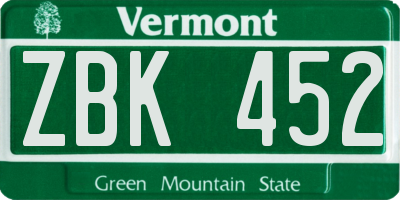 VT license plate ZBK452