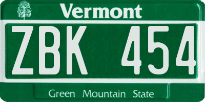 VT license plate ZBK454