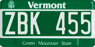 VT license plate ZBK455