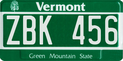 VT license plate ZBK456