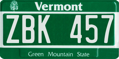 VT license plate ZBK457