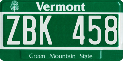 VT license plate ZBK458