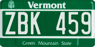 VT license plate ZBK459