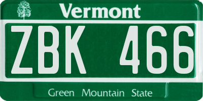 VT license plate ZBK466