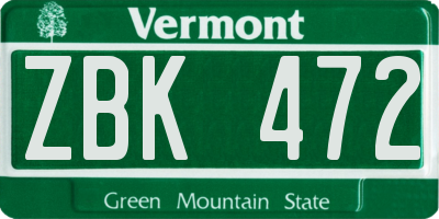 VT license plate ZBK472