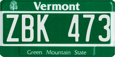 VT license plate ZBK473