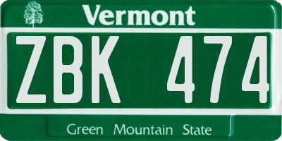 VT license plate ZBK474