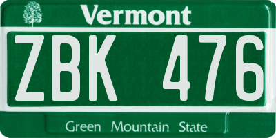 VT license plate ZBK476