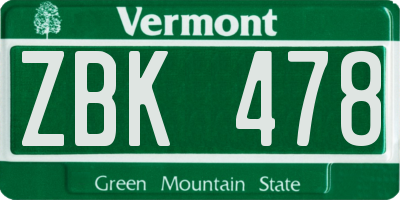 VT license plate ZBK478