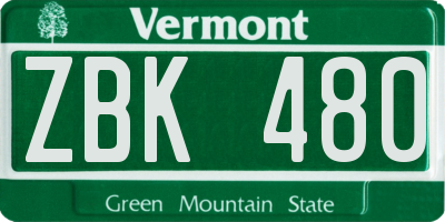 VT license plate ZBK480
