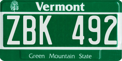 VT license plate ZBK492