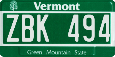 VT license plate ZBK494