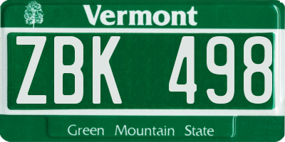 VT license plate ZBK498