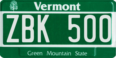 VT license plate ZBK500