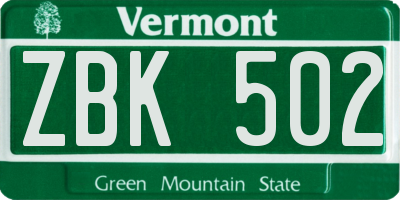 VT license plate ZBK502