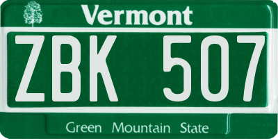 VT license plate ZBK507