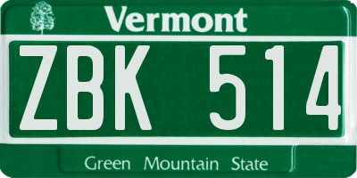VT license plate ZBK514