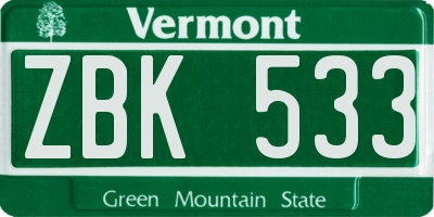 VT license plate ZBK533