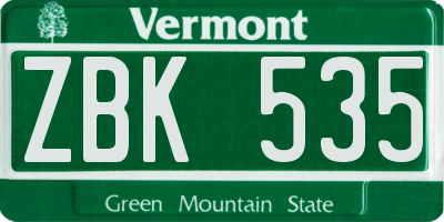 VT license plate ZBK535