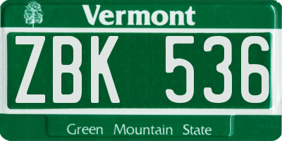 VT license plate ZBK536