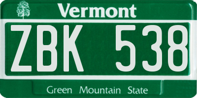 VT license plate ZBK538