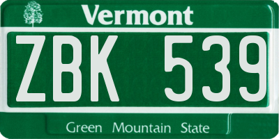 VT license plate ZBK539