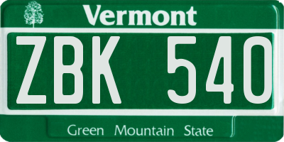 VT license plate ZBK540