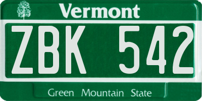 VT license plate ZBK542